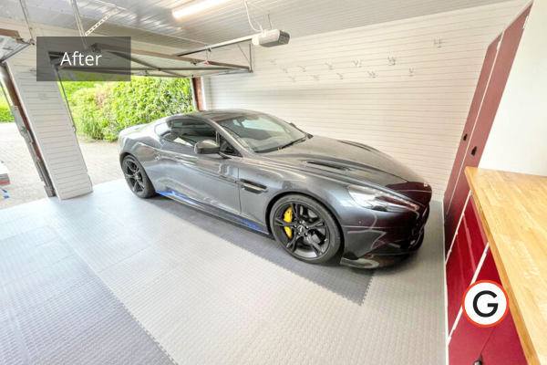 Aston Martin stored in this luxury garage design by Garageflex