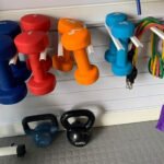 Weights neatly stored