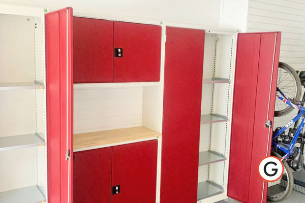 Crimson Red metal storage cabinets for the garage