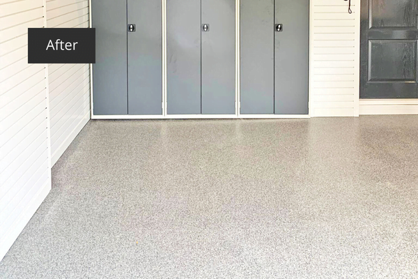 Seamless resin floor in this garage in Linen Grey