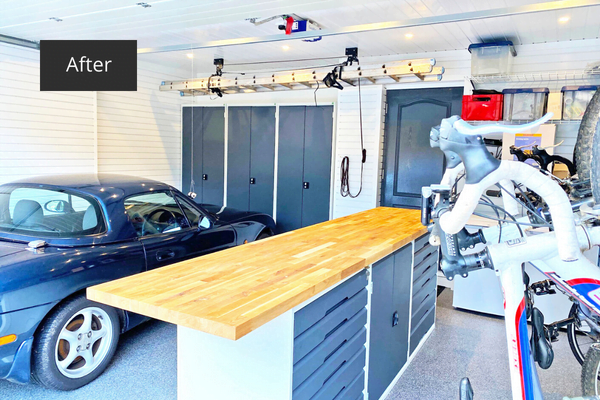 A complete garage makeover with metal storage cabinets