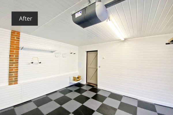 Garage design with storage and floor tiles