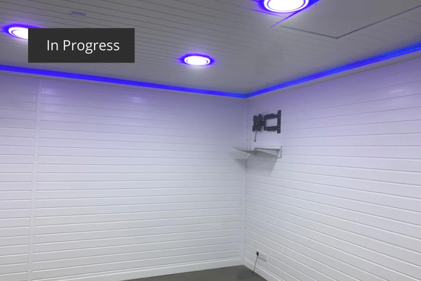 Clean and bright garage with unusual lighting