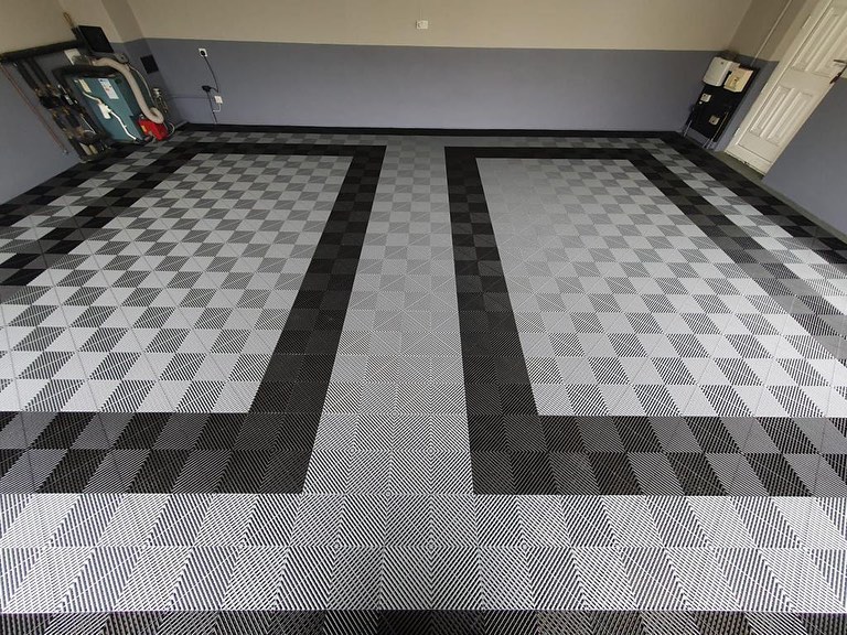 Grey and black tuff tile floor install