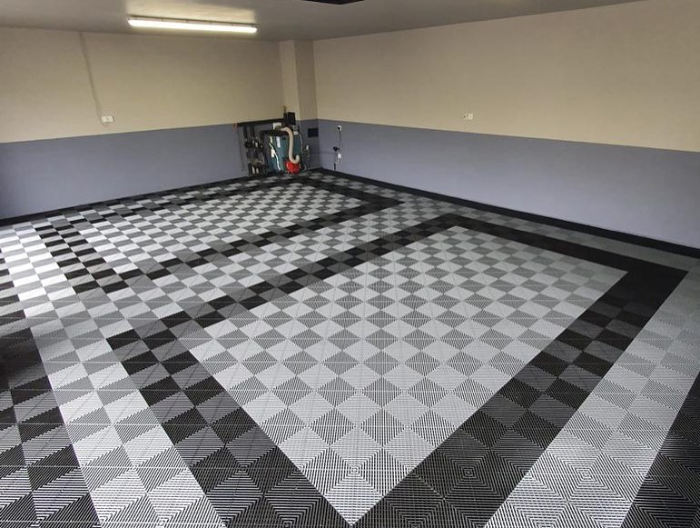 Grey and black tuff tile floor install